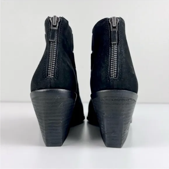 EILEEN FISHER Black Leather Suede Tote Square Heel Ankle Booties Side Cutouts