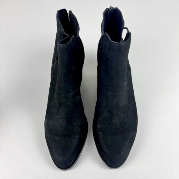 EILEEN FISHER Black Leather Suede Tote Square Heel Ankle Booties Side Cutouts
