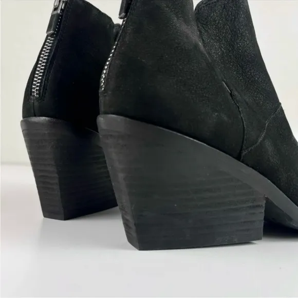 EILEEN FISHER Black Leather Suede Tote Square Heel Ankle Booties Side Cutouts