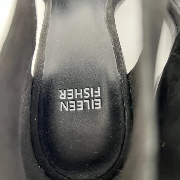 Eileen Fisher Black Suede Peep Toe Heeled Sandals | Size 9.5
