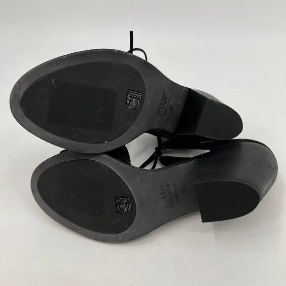 Eileen Fisher Black Suede Peep Toe Heeled Sandals | Size 9.5
