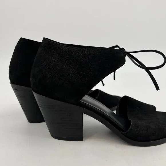 Eileen Fisher Black Suede Peep Toe Heeled Sandals | Size 9.5