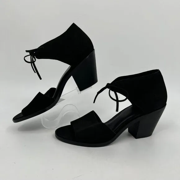 Eileen Fisher Black Suede Peep Toe Heeled Sandals | Size 9.5