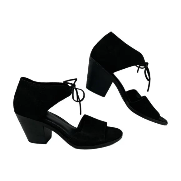 Eileen Fisher Black Suede Peep Toe Heeled Sandals | Size 9.5