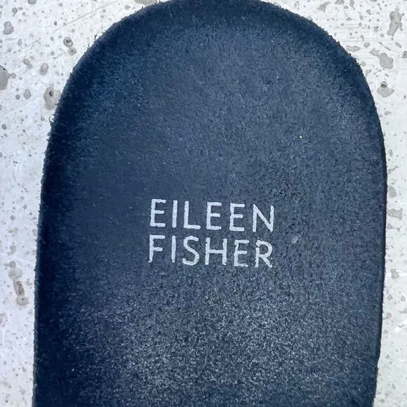 Eileen Fisher Folly Double Band Leather Slide Sandals Black Gold Slip On Sz 8
