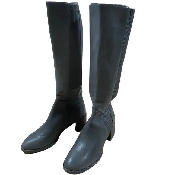 Eileen Fisher Gray Destry Knee High Leather Boots Women's Sz 5.5 New Without Box