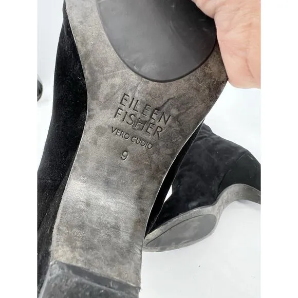Eileen Fisher Slouched Tall Heeled Boots Women’s Black Suede Women's 9 Classic