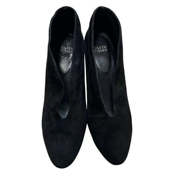 Eileen Fisher Suede Heeled Ankel Boots black classic minimalist  sz 9