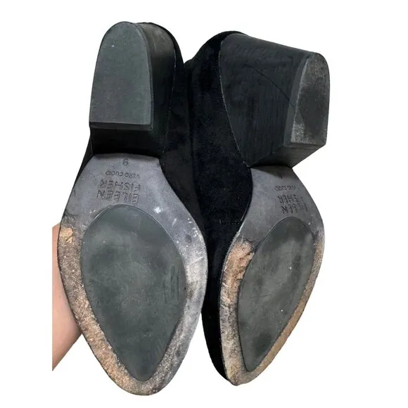 Eileen Fisher Suede Heeled Ankel Boots black classic minimalist  sz 9