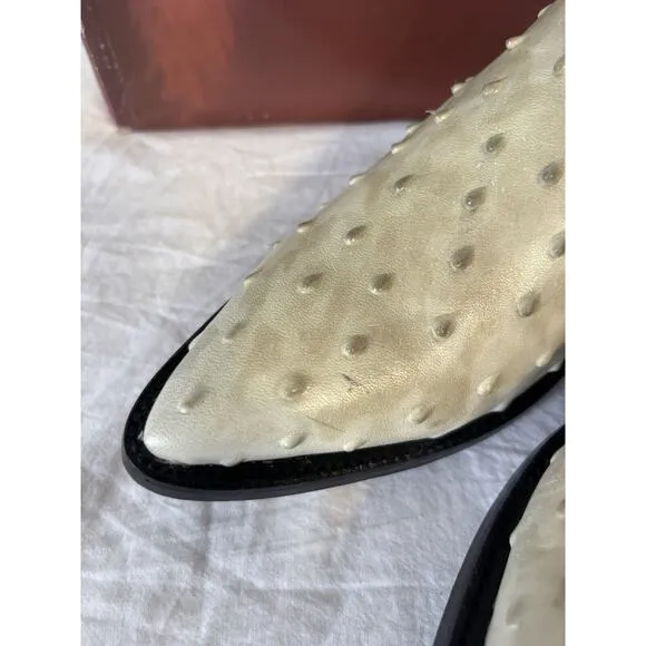 El General Cowboy Boots Brown/Ivory Leather Spot Design Ostrich Skin Mens Sz 6.5