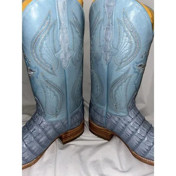 El General Handmade Cowboy Rodeo Boots Exotic Leather Croc Back Women’s Sz 8.5