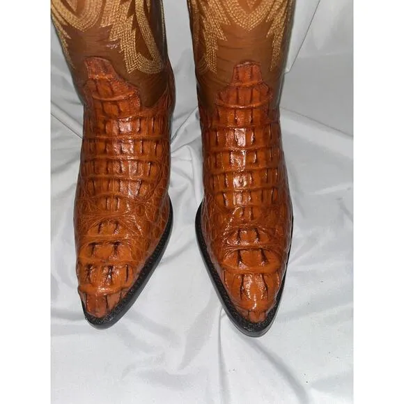 El General Handmade Horn Back Cowboy Rodeo Boots Exotic Real Caiman Women’s Sz 8