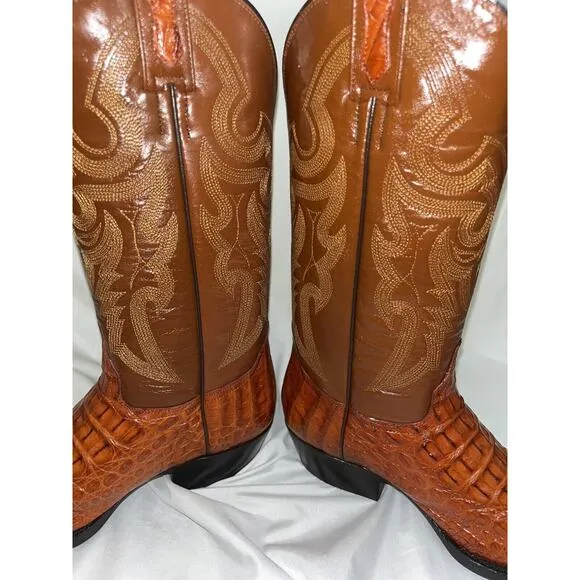 El General Handmade Horn Back Cowboy Rodeo Boots Exotic Real Caiman Women’s Sz 8