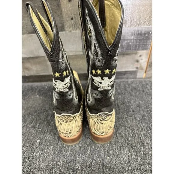 El General Lizard/Snake Skin Western Boots Pointed Toe Embroid Sz 8