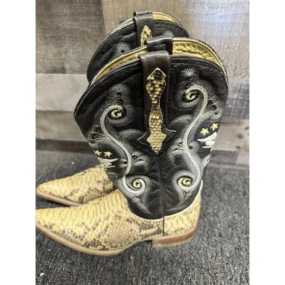 El General Lizard/Snake Skin Western Boots Pointed Toe Embroid Sz 8