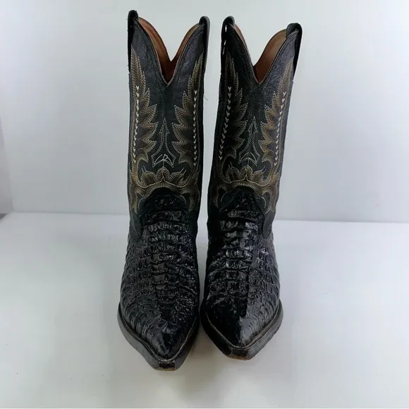 El General Men’s Black Caiman Pointed Toe Boots Size 6.5