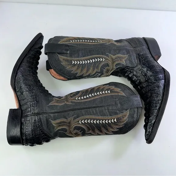 El General Men’s Black Caiman Pointed Toe Boots Size 6.5