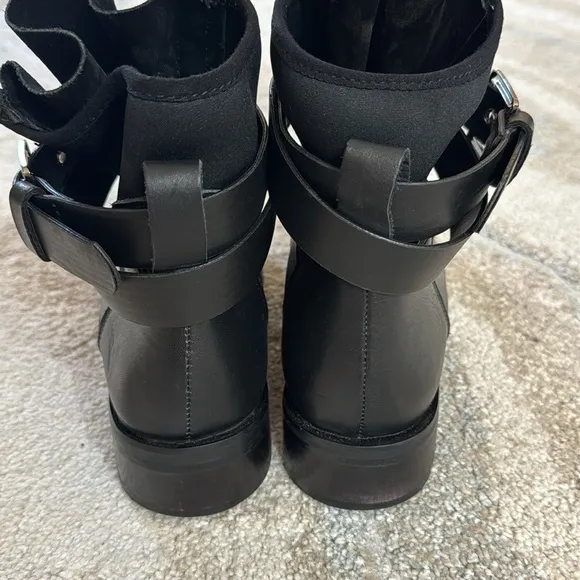EllE Black Combat Moto Boots with Dual Zipper Design, US8