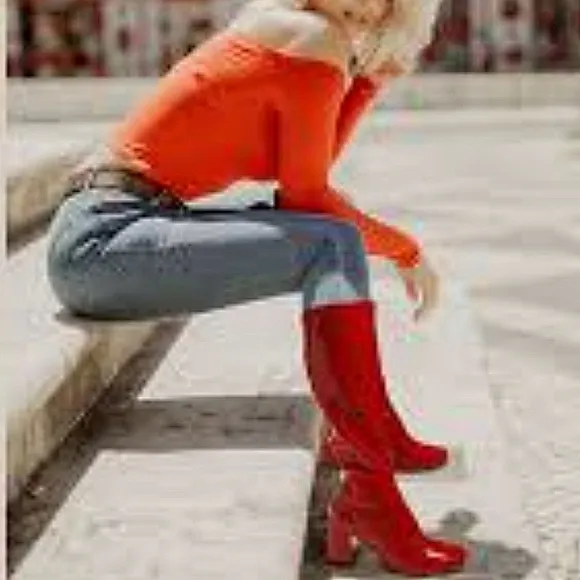 ELLIE Gogo Knee High Patent Zip GoGo Boots EUC