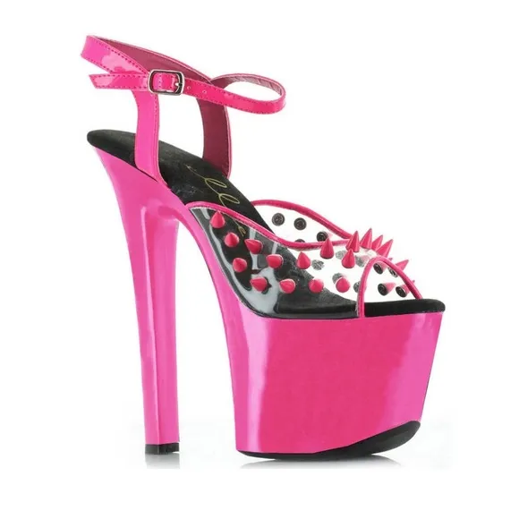 Ellie Shoes Pink Studded Spiked New High Heel Platform Sandals 7” Heels Size 8