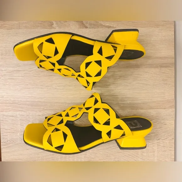 Emanuel Castro Italian Leather Two Band Yellow Sandals