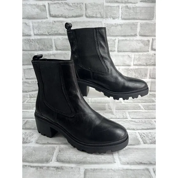 Enjoiya Women's Size 41 EU- 10.5 US Black Leather Chunky Platform Ankle Boots
