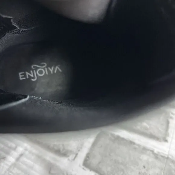Enjoiya Women's Size 41 EU- 10.5 US Black Leather Chunky Platform Ankle Boots