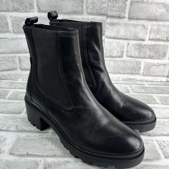 Enjoiya Women's Size 41 EU- 10.5 US Black Leather Chunky Platform Ankle Boots