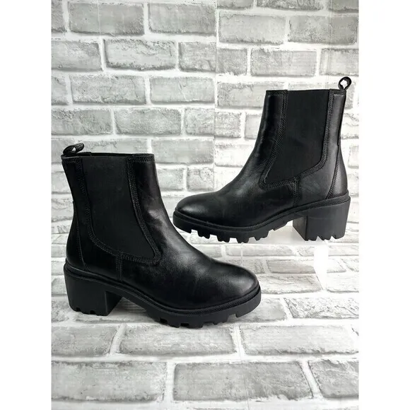 Enjoiya Women's Size 41 EU- 10.5 US Black Leather Chunky Platform Ankle Boots