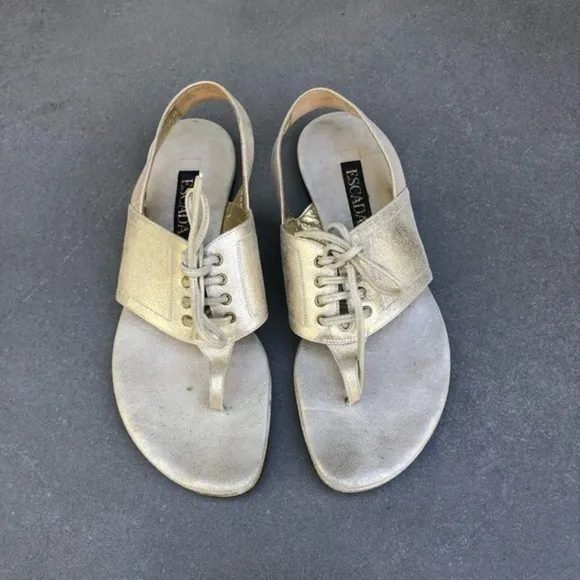 ESCADA thong gold metallic leather sandals sz 6.5