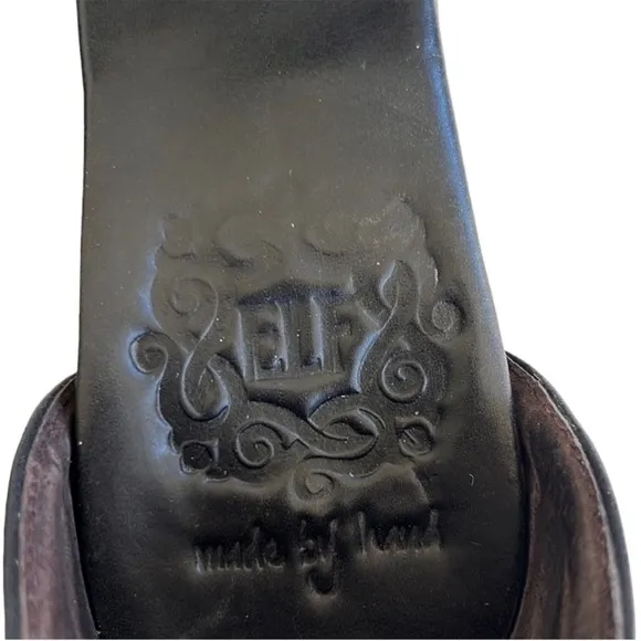 EUC ELF Leather Heeled Whipstitch Sandals Black Size 7.5