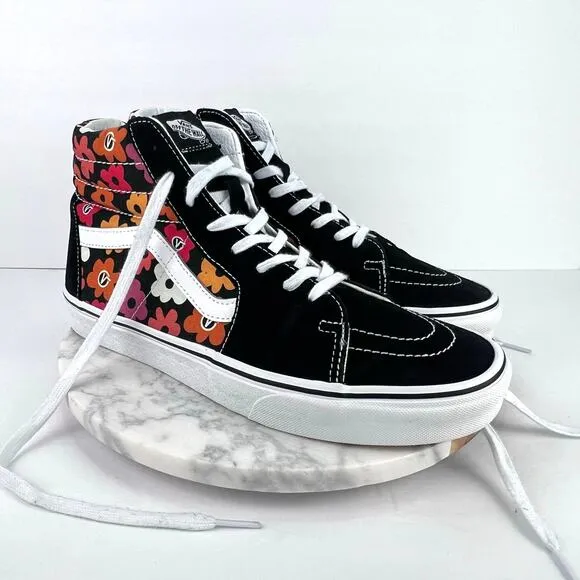 EUC Vans Flower Black/Red/Orange Canvas/Suede Floral Skater Sneakers Men’s 11