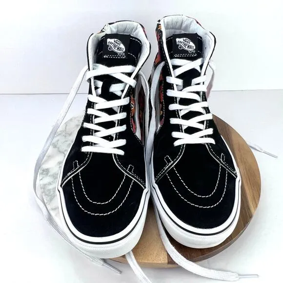 EUC Vans Flower Black/Red/Orange Canvas/Suede Floral Skater Sneakers Men’s 11