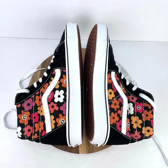 EUC Vans Flower Black/Red/Orange Canvas/Suede Floral Skater Sneakers Men’s 11