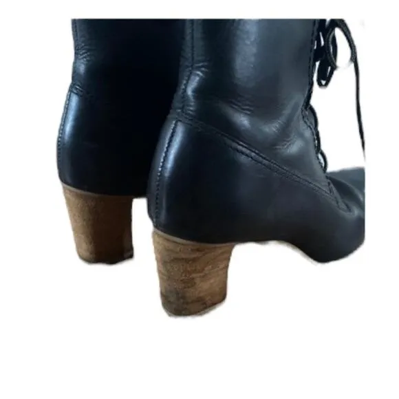 Euro Club Vintage lace up design leather boots made in Brazil black size 8.5