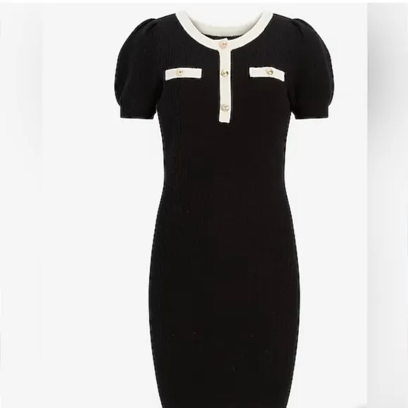 EXPRESS black PUFF SLEEVE BUTTON knit SWEATER DRESS SZ S vintage style