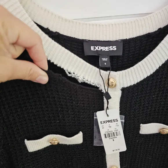 EXPRESS black PUFF SLEEVE BUTTON knit SWEATER DRESS SZ S vintage style