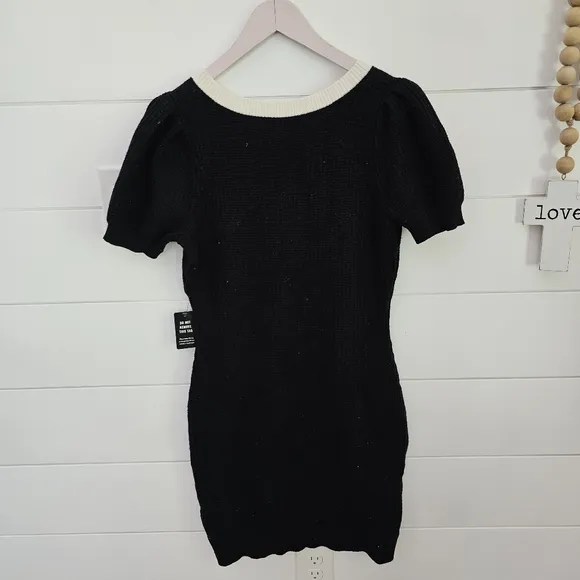 EXPRESS black PUFF SLEEVE BUTTON knit SWEATER DRESS SZ S vintage style