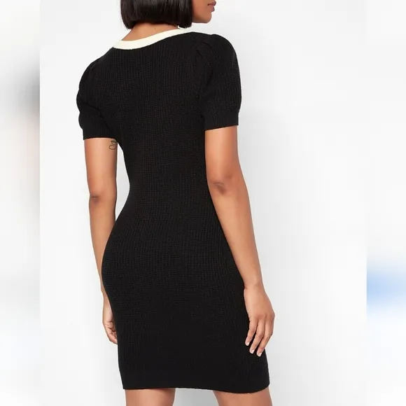 EXPRESS black PUFF SLEEVE BUTTON knit SWEATER DRESS SZ S vintage style