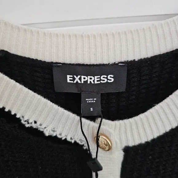 EXPRESS black PUFF SLEEVE BUTTON knit SWEATER DRESS SZ S vintage style