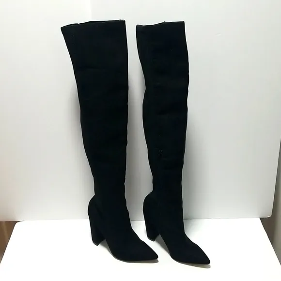 Express Women's Black Over the Knee Pointed Toe Block Heel Boots Size 6