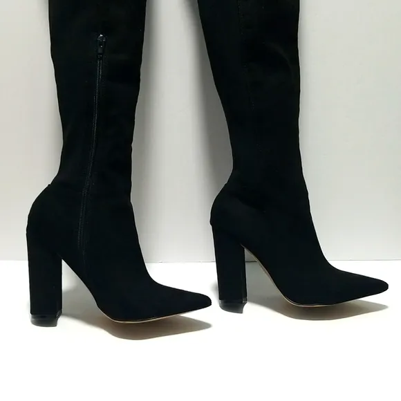 Express Women's Black Over the Knee Pointed Toe Block Heel Boots Size 6