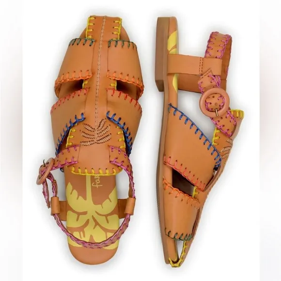 Farm Rio Caramel Palm Tree Sandal Rainbow