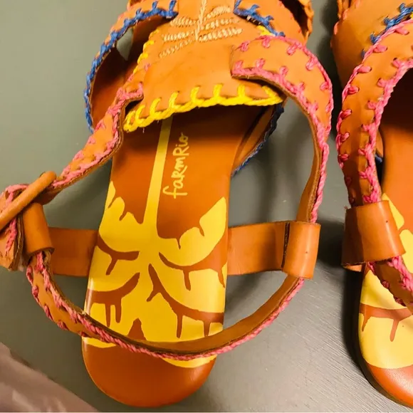 Farm Rio Caramel Palm Tree Sandal Rainbow