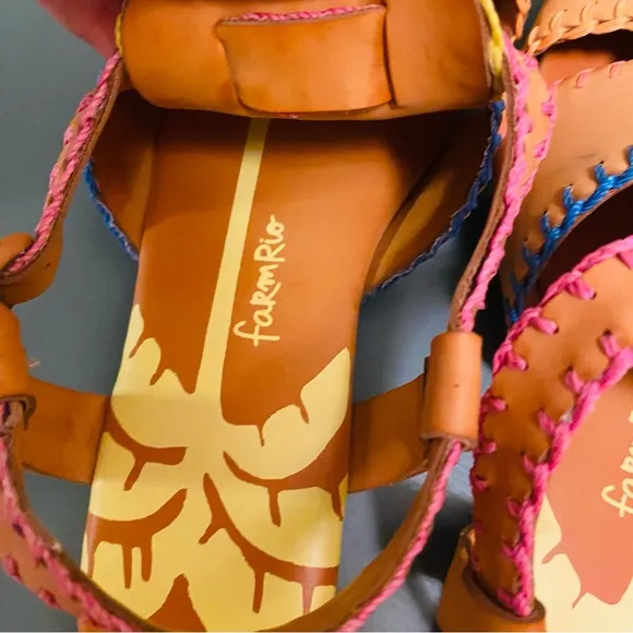 Farm Rio Caramel Palm Tree Sandal Rainbow