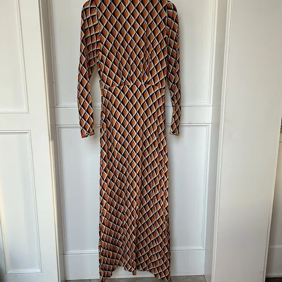 FARM RIO Graphic Cashew Maxi Dress Orange Black Pumpkin Long sleeve size XSmall