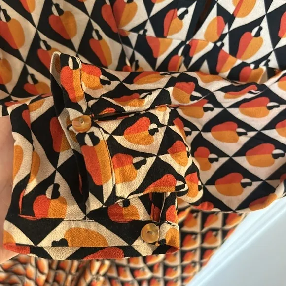 FARM RIO Graphic Cashew Maxi Dress Orange Black Pumpkin Long sleeve size XSmall