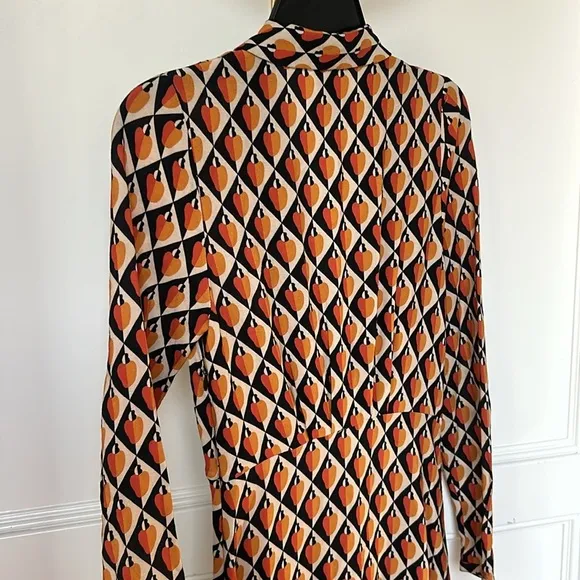 FARM RIO Graphic Cashew Maxi Dress Orange Black Pumpkin Long sleeve size XSmall