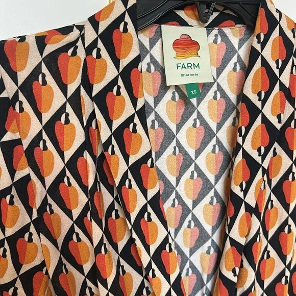 FARM RIO Graphic Cashew Maxi Dress Orange Black Pumpkin Long sleeve size XSmall