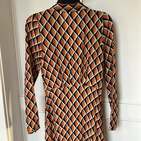 FARM RIO Graphic Cashew Maxi Dress Orange Black Pumpkin Long sleeve size XSmall